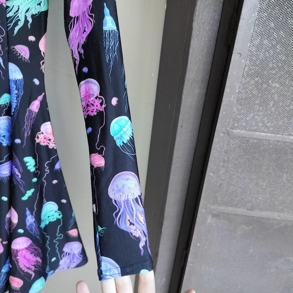 BlackMilk Long Sleeved Fit and Flare High Neck Jellyfish Mini Dress - Picture 4 of 7